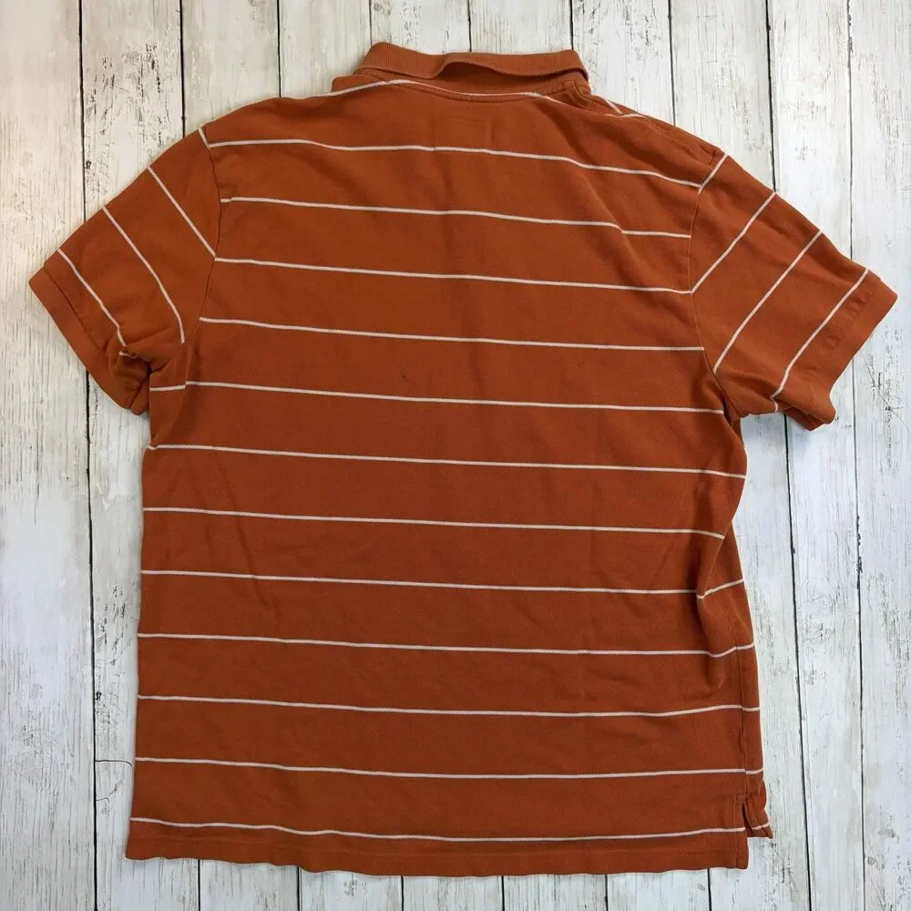 J.Crew Mens Polo Shirt Size Large Orange White Striped Cotton Short Sleeve